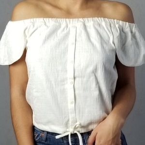 Madewell Off The Shoulder Ruffled White Tie Top